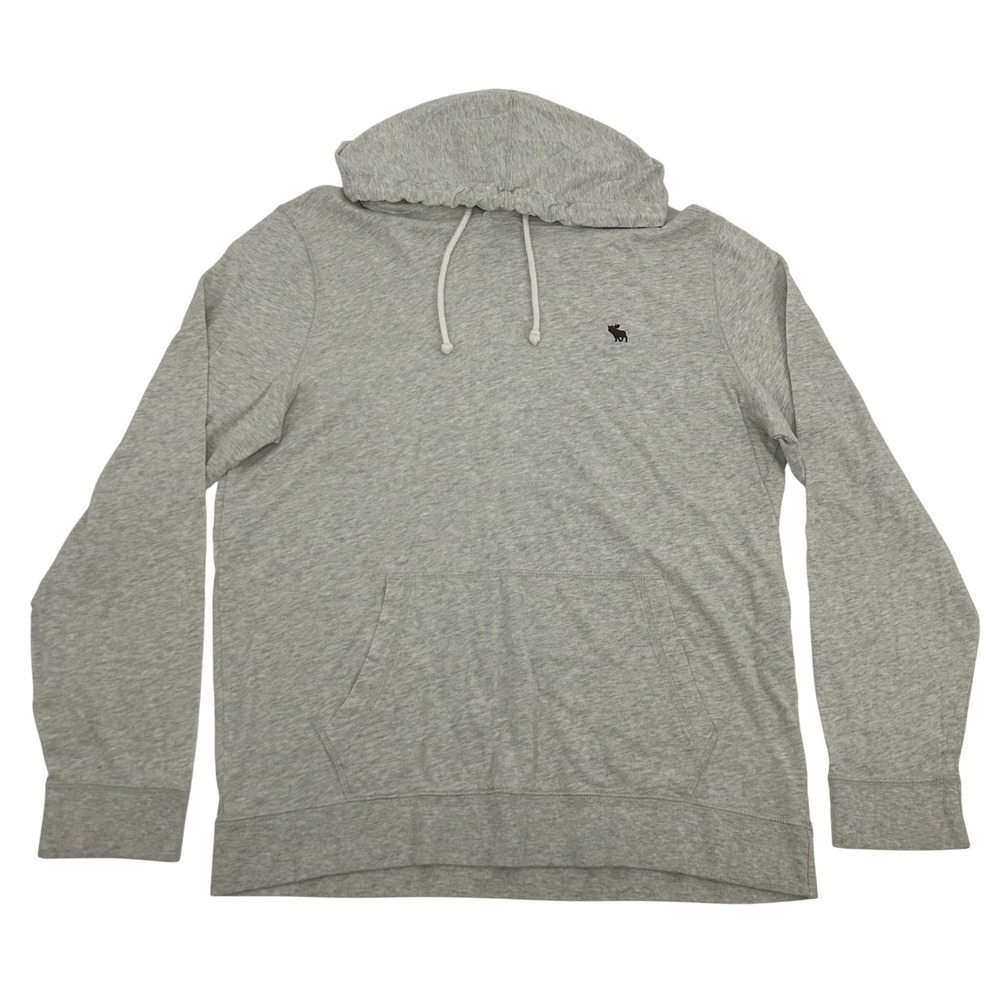 Abercrombie & Fitch Hoodie Shirt Mens M Gray Pullover Logo Long Sleeve Pocket